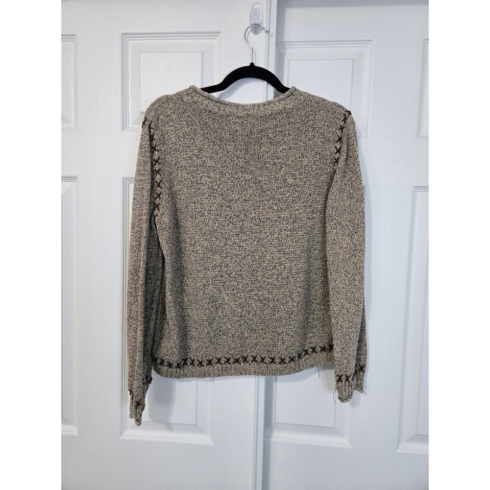 Vintage Horse Knit Sweater Beige Brown Whipstitch Equestrian Pullover L - Picture 4 of 6